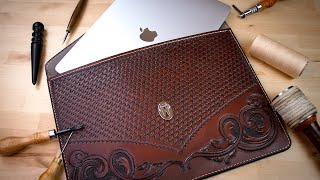 How to make leather Macbook Case Laptop case tutorial [upl. by Ullman357]