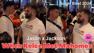 OMG Jason Kelce’s REACTION when he MEETS Jackson Mahomes in Las Vegas Hotel ahead of Super Bowl [upl. by Yesnil933]