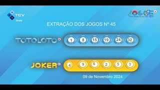 Extração Totoloto amp Joker  9 Novembro de 2024 [upl. by Shepard]