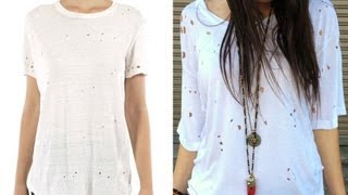 DIY Fashion  Edgy TShirt With Holes  Designer DIY [upl. by Ardnod517]