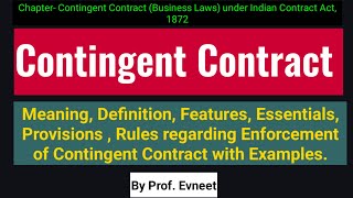 Contingent Contract  Rules regarding Enforcement of Contingent Contract CA Foundation in Hindi [upl. by Spiro]