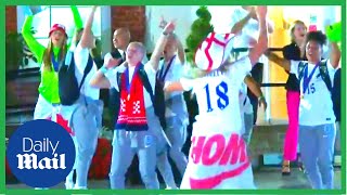 Lionesses dance with fans singing Its coming home outside hotel [upl. by Ahsille]