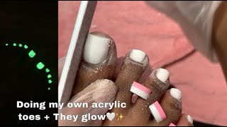 DOING MY OWN ACRYLIC TOES acrylic overlay on toes [upl. by Ettelegna]