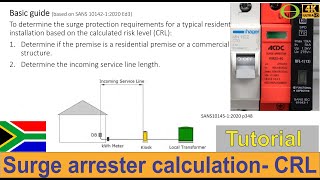 Surge arrester calculation calculated risk level for a surge arrester Type 2  South Africa [upl. by Clauddetta]