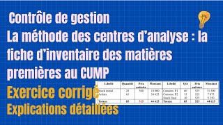 Faire une Fiche de Stock des Matières Premières au CUMP I Exercice Corrigé [upl. by Philps]