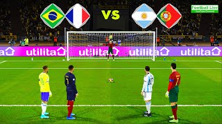 Brazil amp France vs Argentina amp Portugal  Penalty Shootout  Messi ● Ronaldo vs Neymar ● Mbappe PES [upl. by Arekat]