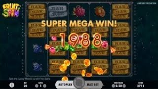 SUPER MEGA WIN On Fruit Spin Slot Machine from NetEnt [upl. by Magdau]