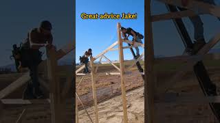 Going out on a truss for the first time construction polebarn postframe yellowstonepostframe [upl. by Trever]