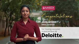 Congratulations to Jayalakshmi T J  Placed in Deloitte  Amrita Bengaluru Campus [upl. by Rickert]