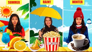 SUMMER Vs RAINY Vs WINTER FOOD CHALLENGE 🤩 PART 2  PULLOTHI [upl. by Jezrdna]