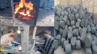 Making process of charcoal briquettes used as fuel in fire  How to make charcoal briquettes [upl. by Janessa]