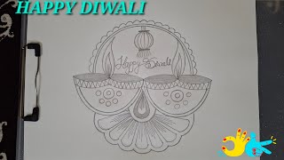 How To Draw Diya  Diwali Drawing Easy  Happy Diwali Pencil Drawing For Biginners  DiwaliFestival [upl. by Enirolf]