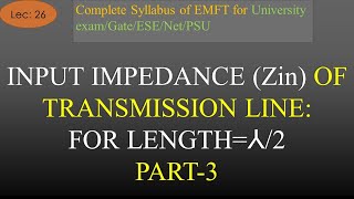 Input Impedance of Transmission Line of λ2 Length  EMFT  R K Classes  Hindi  Lec 26 [upl. by Edmea505]