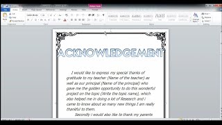 How to Make Acknowledgement in MS WORD for School Project 2 [upl. by Arymahs]