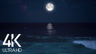 10 HOURS Calming Sounds of Night Ocean  Full Moon Night With Wave Sounds for Deep Sleeping [upl. by Audre]