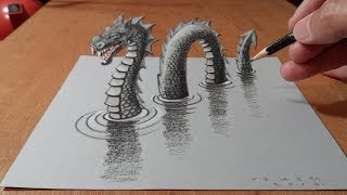 How To Draw A 3d Loch Ness Monster  Awesome Trick Art [upl. by Samalla296]