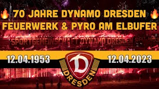 70 Jahre Dynamo Dresden Pyro amp Feuerwerk am Elbufer 12042023 [upl. by Airak]