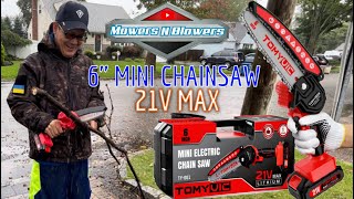 TomyVic 6” Battery Powered Cordless Electric Handheld Mini Chainsaw 2 Lithium Ion Batteries 21V Max [upl. by Christean]