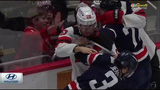 Mcleod immediately got up and starts punching Nick Jensen after getting elbowed [upl. by Airda]