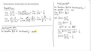 Matematik 4 Gränsvärden kontinuitet och deriverbarhet [upl. by Sueahccaz]