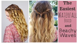 The Easiest Waterfall Braid  Perfect Beach Curls [upl. by Kean]