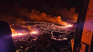 Aerial footage captures Iceland volcano spewing lava after eruption [upl. by Andreana]