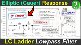 LC Ladder Lowpass Filter Design  Elliptic Cauer Response  5th Order  Example 2 [upl. by Weider]