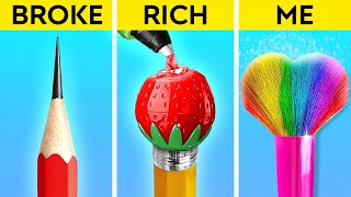 SUPER RICH VS RICH VS BROKE DRAWING CHALLENGE  Easy Tricks by 123GO [upl. by Steffin]