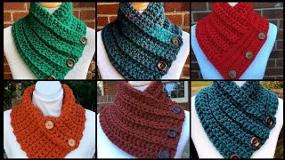 Crochet Button Cowl Super Bulky Boston Harbor Scarf Crochet Chunky Wood Buttons Neck Warmer Color [upl. by Concordia]