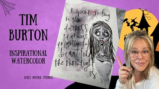 Tim Burton Corpse Bride Inspired Watercolor Self Portrait  Brush Lettering  Beetlejuice Inspo Art [upl. by Kotick674]