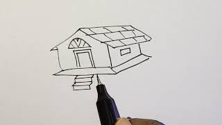 how to draw a house step by step tutorial for kids [upl. by Elgar24]