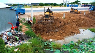 Amazing Project Landfill By Two Dozer BD2J amp BD2 bulldozer Pushing Soil amp 5Ton Truck Unloading Soil [upl. by Loar]