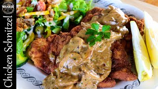 Crispy Chicken Schnitzel with a creamy Mushroom sauce  Chicken Schnitzel recipe  Mushroom sauce [upl. by Waters]