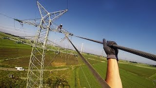 110KV Freileitung Hochspannungsleitung abseilen zum Ausbau der Steigleitungen [upl. by Tibbitts]