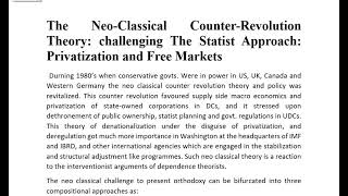 The NeoClassical CounterRevolution Theory challenging The Statist Approach [upl. by Avalsorim]