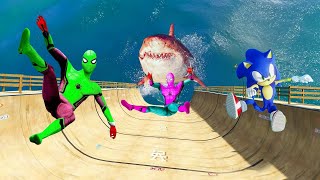 GTA 5 Water Ragdolls GreenSpiderman vs Red Spiderman JumpsFails Euphoria Physics 2 [upl. by Ahsined]