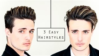 3 Easy Mens Hairstyles  No Heat Hair Tutorial  Healthy Hair 2016 [upl. by Sidnal]