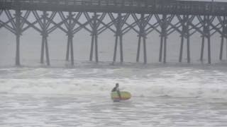 Surfers at Holden Beach Pier NC from Hurricane Matthew 1072016 [upl. by Teria420]