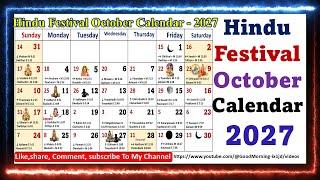 Hindu Festival October Calendar  2027 octobercalender2027 [upl. by Aixela]