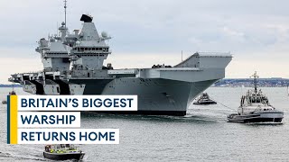 Live HMS Prince of Wales returns to Portsmouth after landmark US deployment [upl. by Ihcehcu]