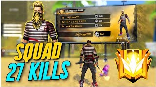 GRAND MASTER SQUAD 27 KILLS  FULL RANKED GAMEPLAY  FREE FIRE BATTLEGROUND [upl. by Ailaht]