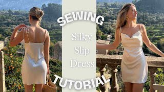 Silk Slip Dress Sewing Tutorial  with sewing pattern [upl. by Greenberg364]