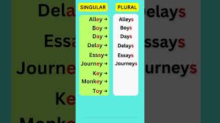 ENGLISH GRAMMAR PLURAL VOWEL  Y shorts english ESL learnenglish education grammar quiz [upl. by Aititel971]